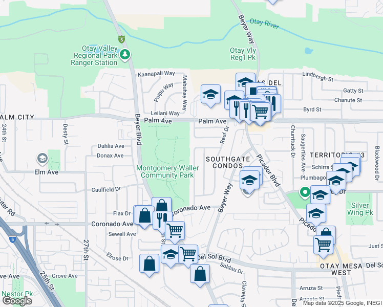 map of restaurants, bars, coffee shops, grocery stores, and more near 815 Hawaii Avenue in San Diego