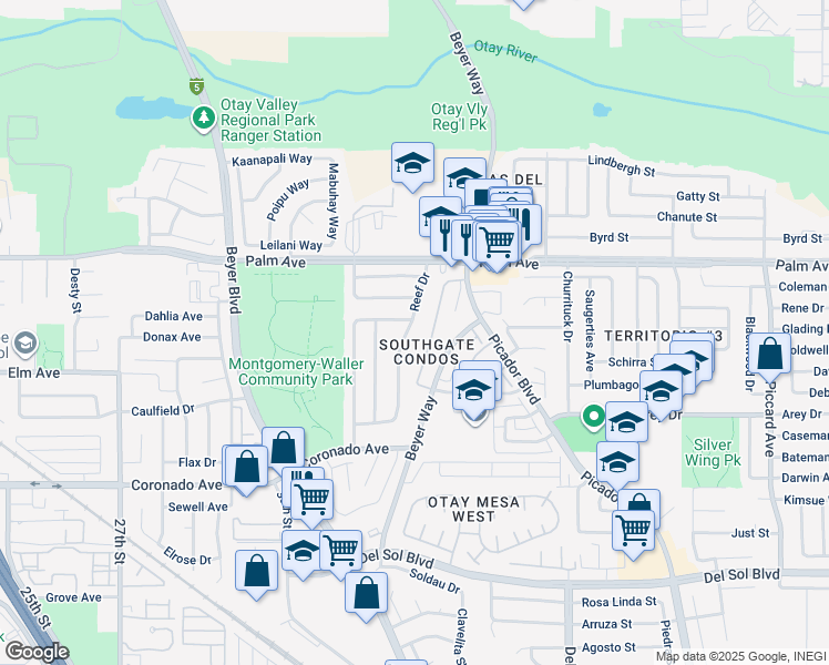 map of restaurants, bars, coffee shops, grocery stores, and more near 824 Reef Drive in San Diego