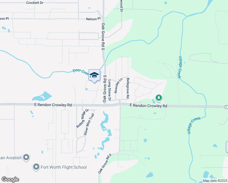 map of restaurants, bars, coffee shops, grocery stores, and more near 12124 Rowsley Lane in Burleson