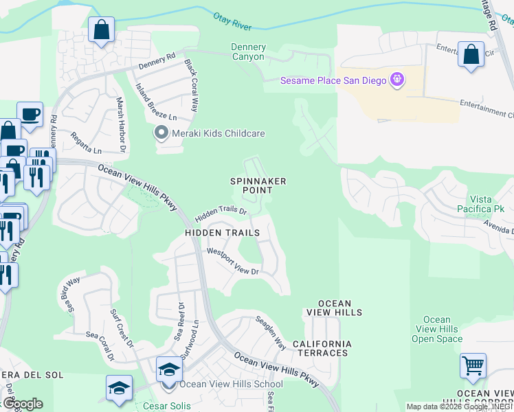 map of restaurants, bars, coffee shops, grocery stores, and more near 841 Compass Way in San Diego