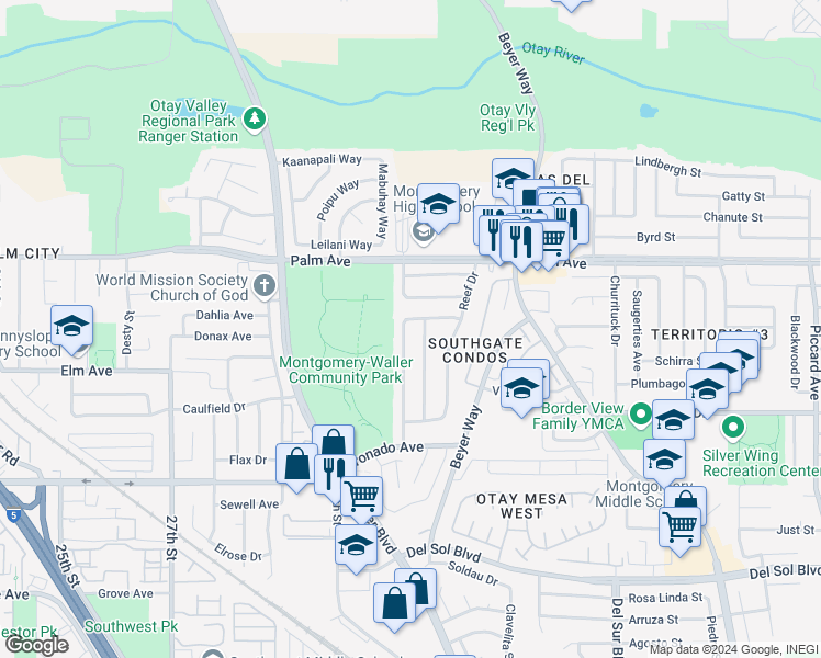 map of restaurants, bars, coffee shops, grocery stores, and more near 815 Hawaii Avenue in San Diego