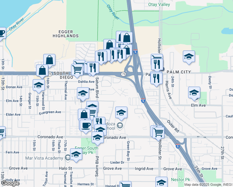 map of restaurants, bars, coffee shops, grocery stores, and more near 1989 Cantamar Road in San Diego