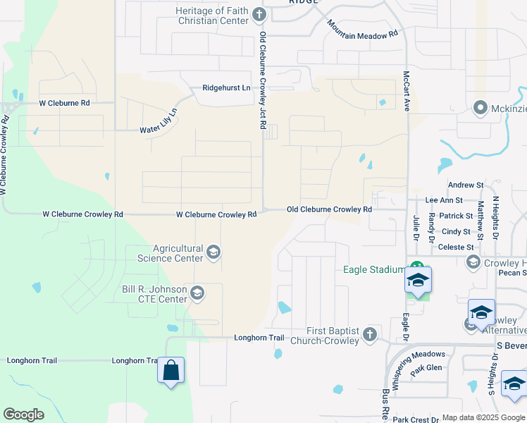 map of restaurants, bars, coffee shops, grocery stores, and more near 1301 West Cleburne Crowley Road in Crowley
