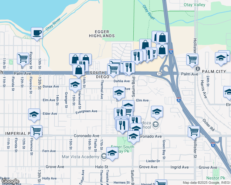 map of restaurants, bars, coffee shops, grocery stores, and more near 828 18th Street in San Diego