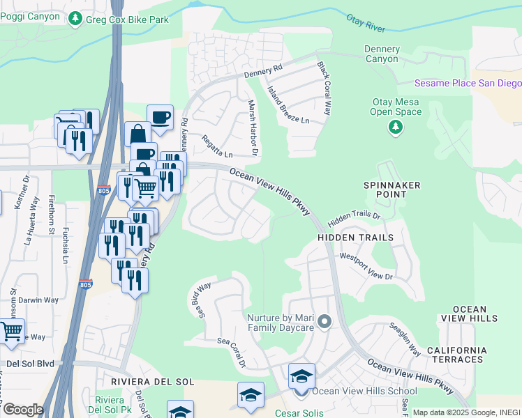map of restaurants, bars, coffee shops, grocery stores, and more near 787 Briarpoint Place in San Diego