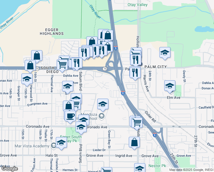 map of restaurants, bars, coffee shops, grocery stores, and more near 2041 Cerrissa Court in San Diego