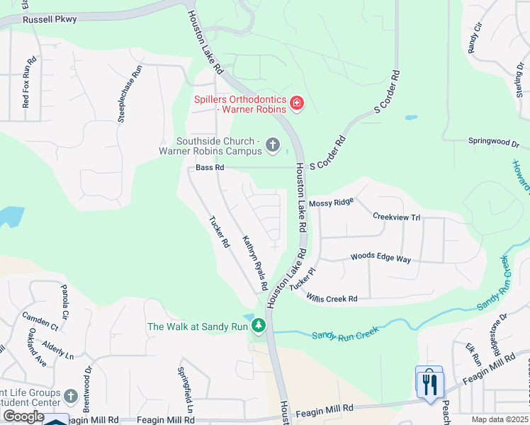 map of restaurants, bars, coffee shops, grocery stores, and more near 1110 South Houston Lake Road in Warner Robins
