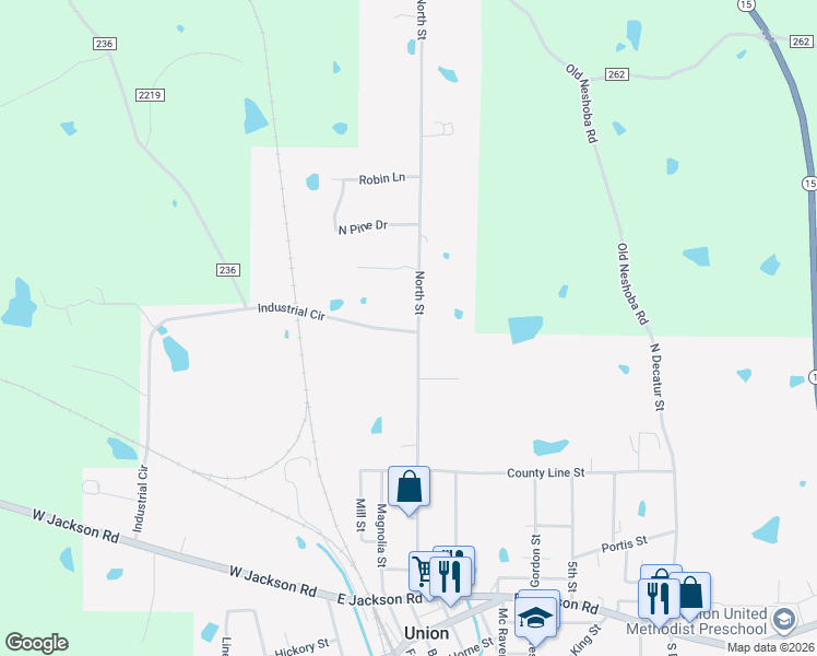 map of restaurants, bars, coffee shops, grocery stores, and more near 313-554 Industrial Circle in Union