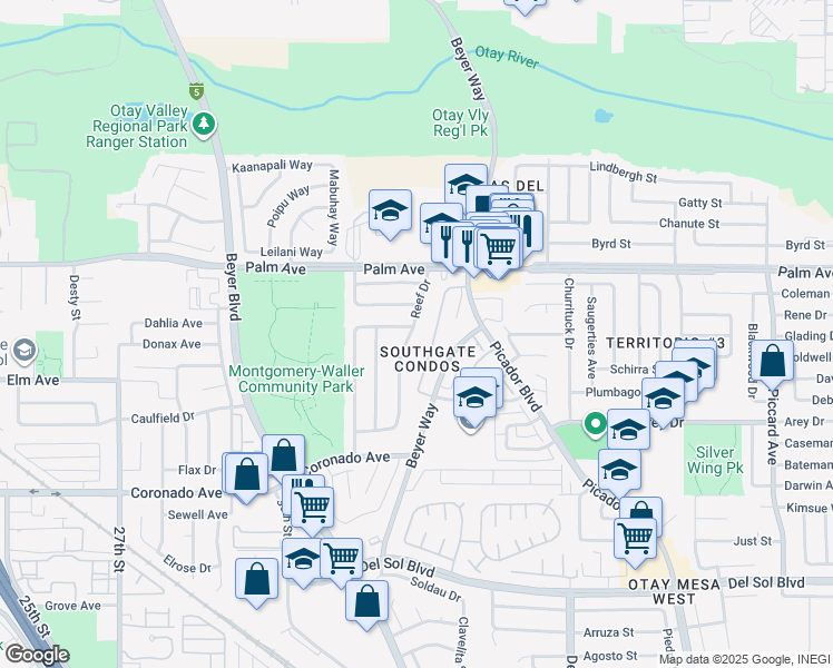 map of restaurants, bars, coffee shops, grocery stores, and more near 813 Reef Drive in San Diego