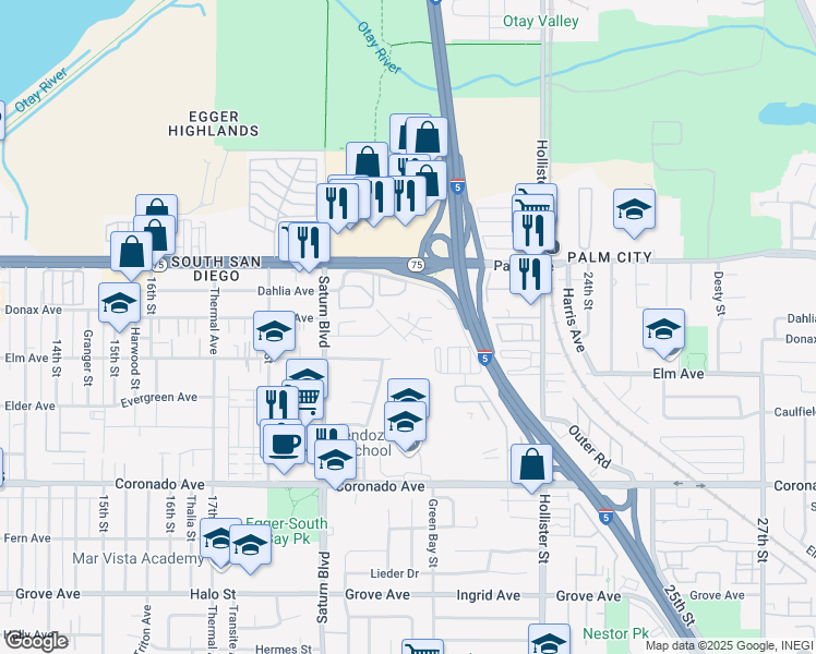 map of restaurants, bars, coffee shops, grocery stores, and more near 1989 Cantamar Road in San Diego