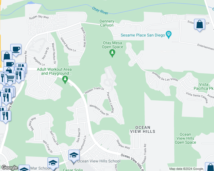 map of restaurants, bars, coffee shops, grocery stores, and more near 873 Compass Way in San Diego