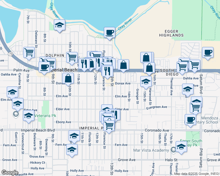 map of restaurants, bars, coffee shops, grocery stores, and more near in Imperial Beach