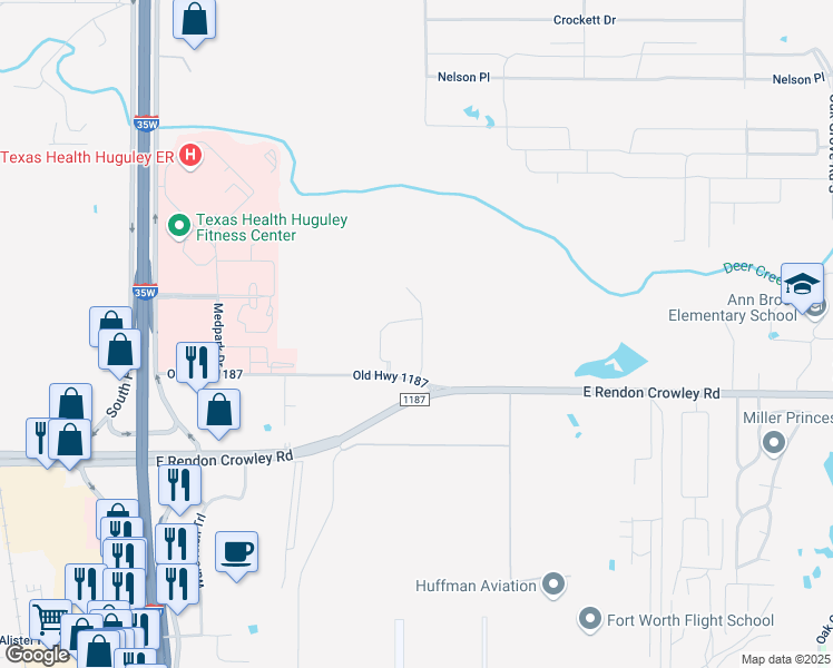 map of restaurants, bars, coffee shops, grocery stores, and more near 621 Old Highway 1187 in Burleson