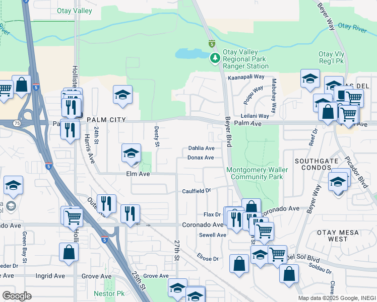 map of restaurants, bars, coffee shops, grocery stores, and more near 870 Dahlia Court in San Diego