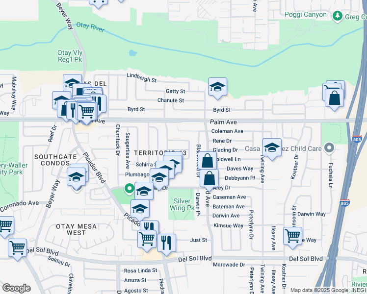 map of restaurants, bars, coffee shops, grocery stores, and more near 3777 Alaska Street in San Diego