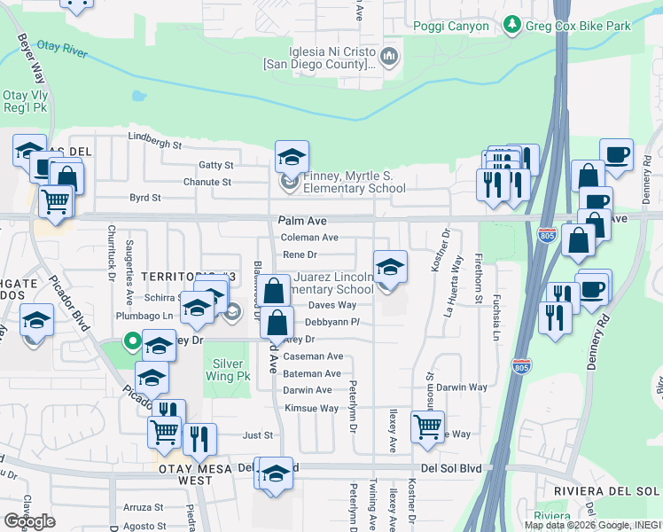 map of restaurants, bars, coffee shops, grocery stores, and more near 4007 Glading Drive in San Diego