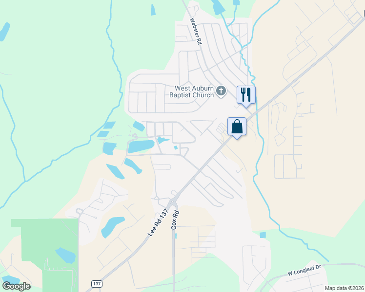 map of restaurants, bars, coffee shops, grocery stores, and more near 2038 Lee Road 0137 in Auburn