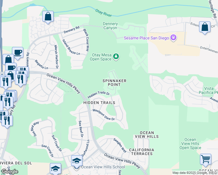 map of restaurants, bars, coffee shops, grocery stores, and more near 895 Compass Way in San Diego