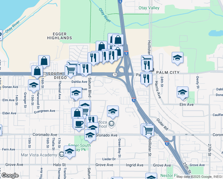 map of restaurants, bars, coffee shops, grocery stores, and more near 1989 Cantamar Road in San Diego