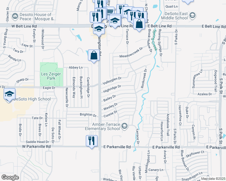 map of restaurants, bars, coffee shops, grocery stores, and more near 127 Bailey Drive in DeSoto