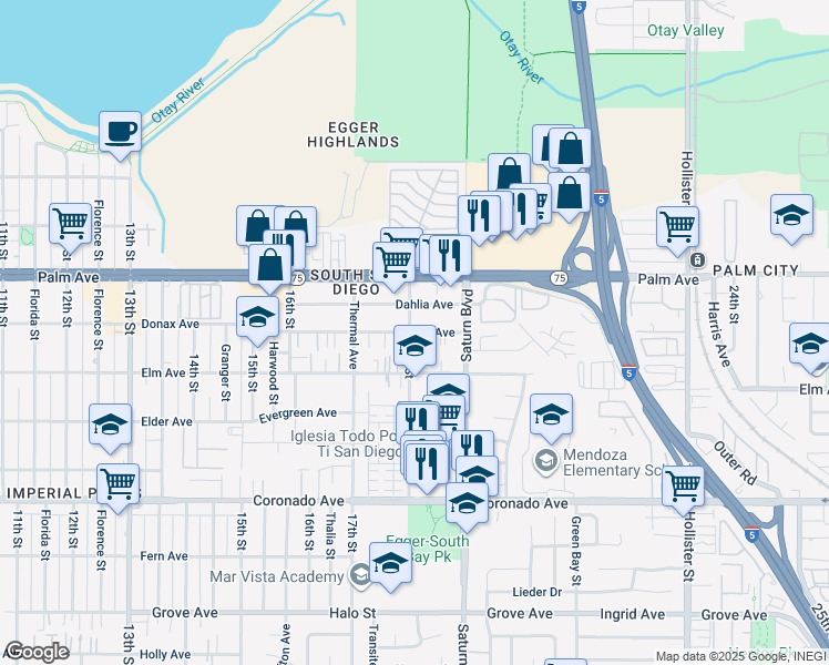 map of restaurants, bars, coffee shops, grocery stores, and more near 815 18th Street in San Diego