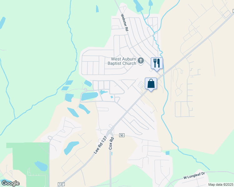 map of restaurants, bars, coffee shops, grocery stores, and more near 2038 Lee Road 0137 in Auburn