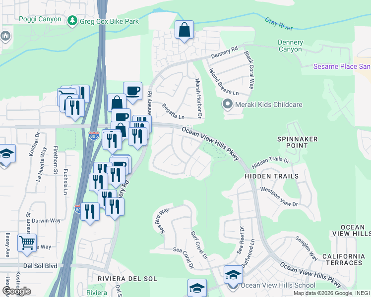 map of restaurants, bars, coffee shops, grocery stores, and more near 796 Briarpoint Place in San Diego
