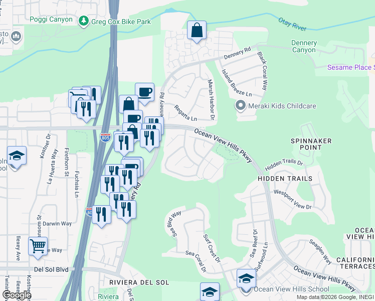 map of restaurants, bars, coffee shops, grocery stores, and more near 814 Kentmere Terrace in San Diego