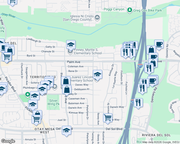 map of restaurants, bars, coffee shops, grocery stores, and more near 4087 Glading Drive in San Diego