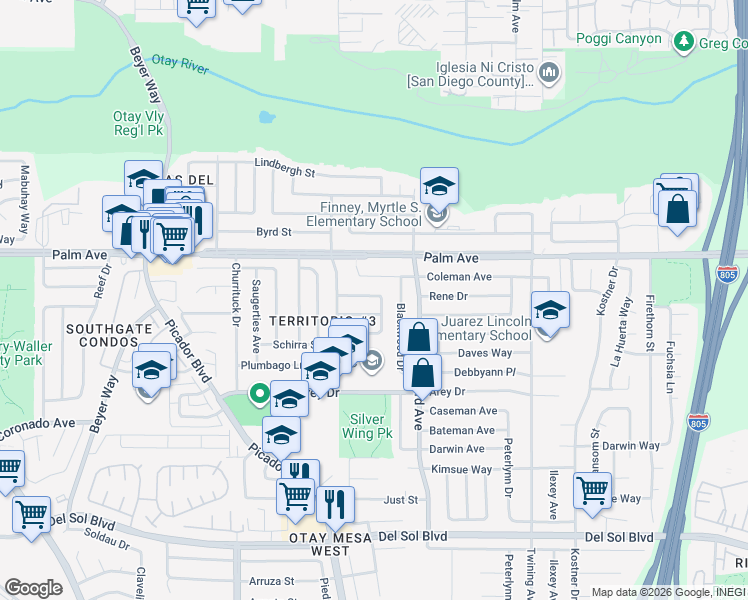 map of restaurants, bars, coffee shops, grocery stores, and more near 3777 Alaska Street in San Diego