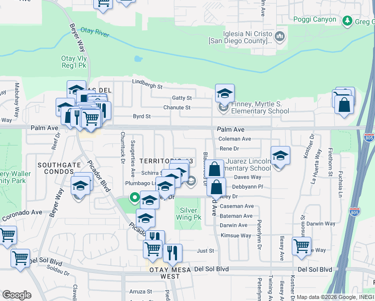 map of restaurants, bars, coffee shops, grocery stores, and more near 3777 Alaska Street in San Diego