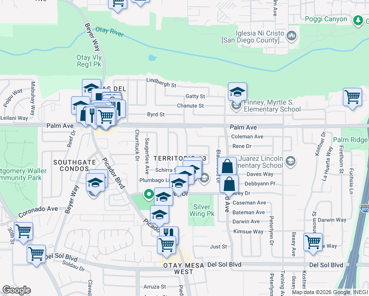map of restaurants, bars, coffee shops, grocery stores, and more near 844 Norstad Street in San Diego