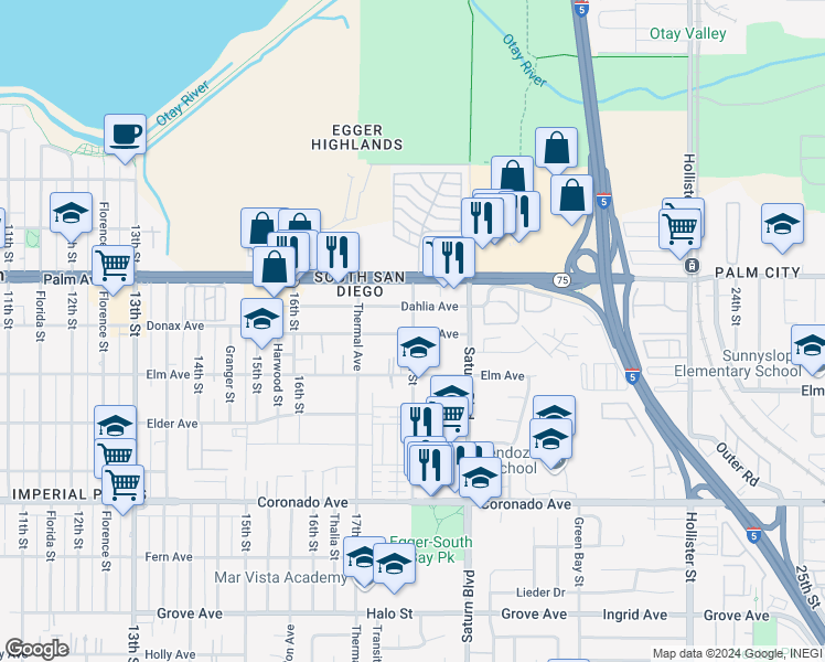 map of restaurants, bars, coffee shops, grocery stores, and more near 815 18th Street in San Diego