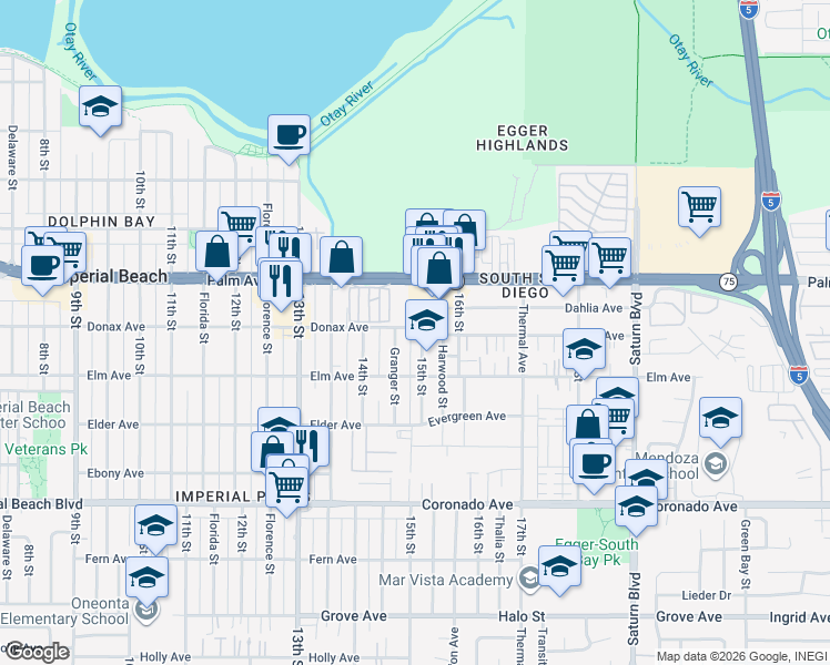 map of restaurants, bars, coffee shops, grocery stores, and more near 830 Harwood Street in San Diego