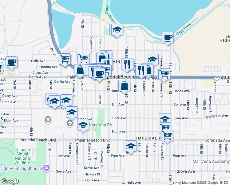 map of restaurants, bars, coffee shops, grocery stores, and more near 833 9th Street in Imperial Beach