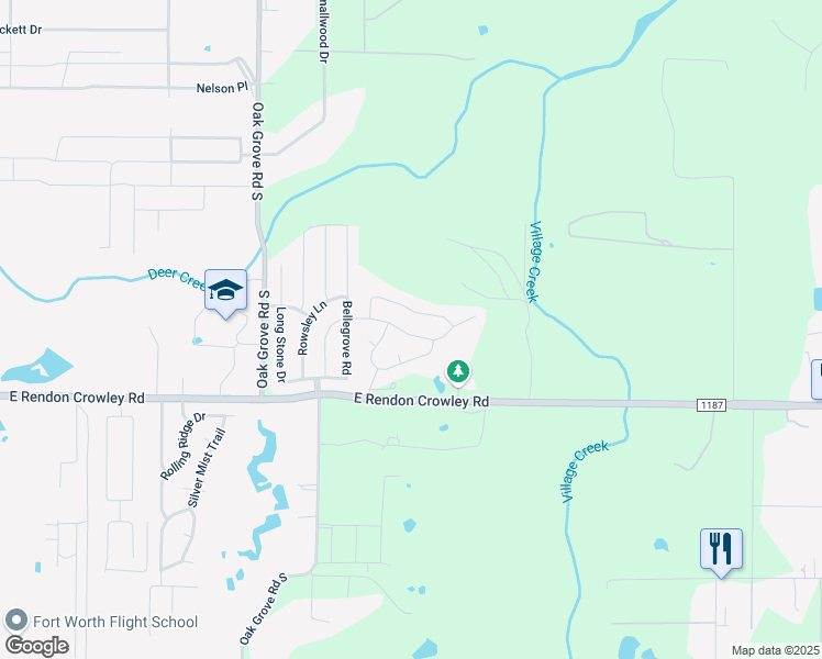 map of restaurants, bars, coffee shops, grocery stores, and more near 1821 Wickham Drive in Burleson