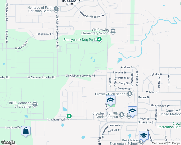 map of restaurants, bars, coffee shops, grocery stores, and more near 217 Hall Drive in Crowley
