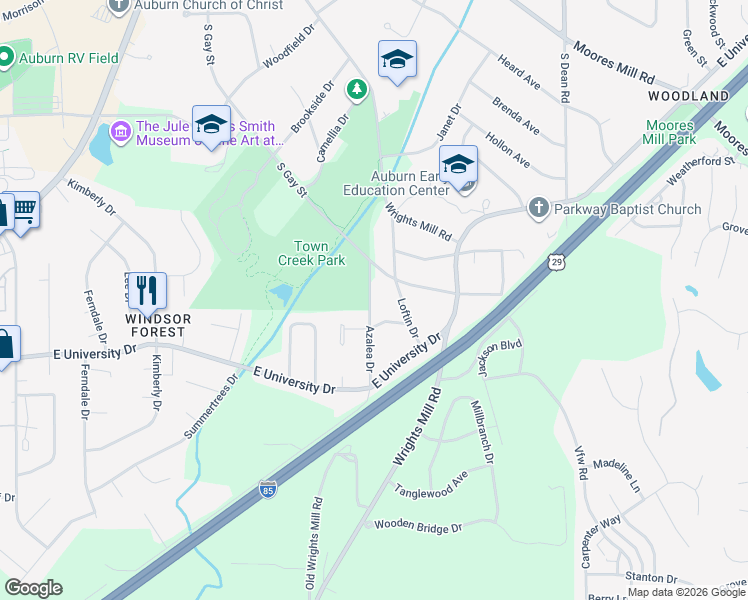 map of restaurants, bars, coffee shops, grocery stores, and more near 1328 Azalea Drive in Auburn
