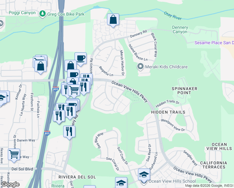 map of restaurants, bars, coffee shops, grocery stores, and more near 796 Briarpoint Place in San Diego