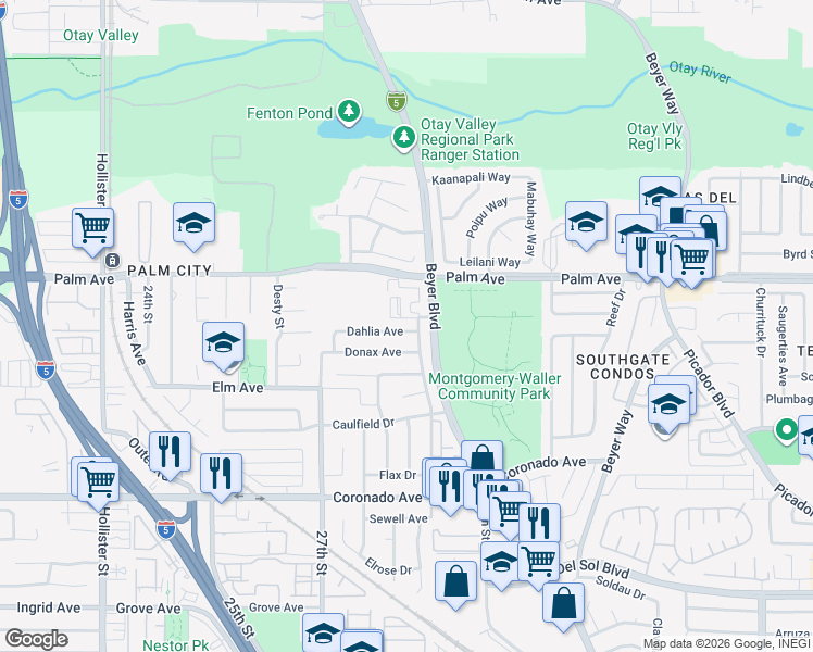map of restaurants, bars, coffee shops, grocery stores, and more near 2880 Donax Ave in San Diego