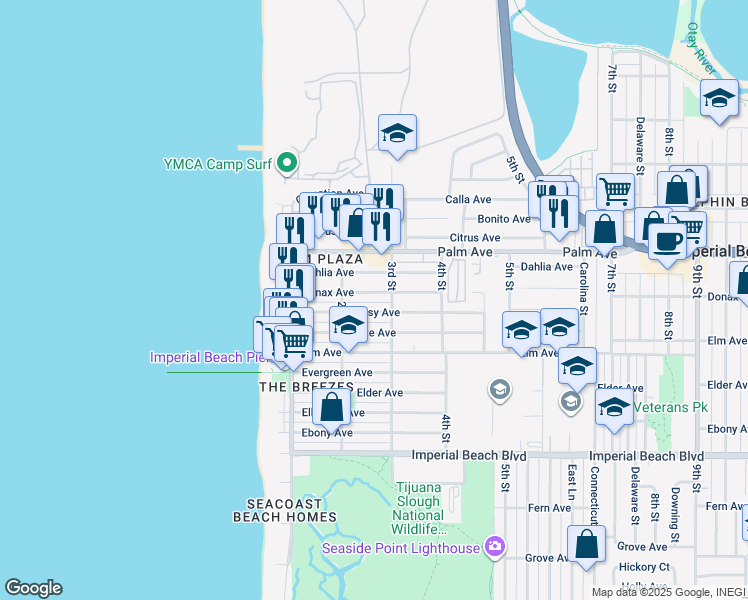 map of restaurants, bars, coffee shops, grocery stores, and more near 804 3rd Street in Imperial Beach