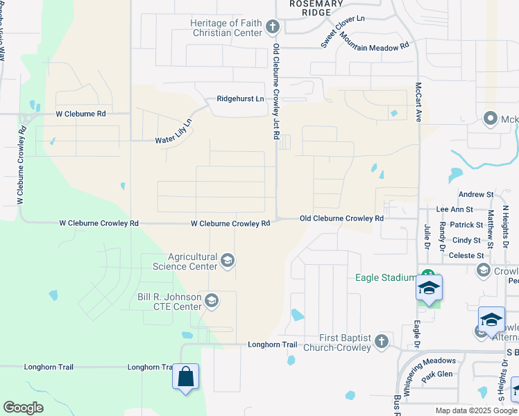 map of restaurants, bars, coffee shops, grocery stores, and more near 1301-1357 West Cleburne Crowley Road in Crowley