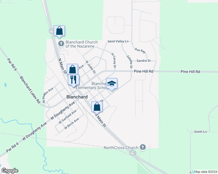 map of restaurants, bars, coffee shops, grocery stores, and more near 402 Birch Avenue in Shreveport