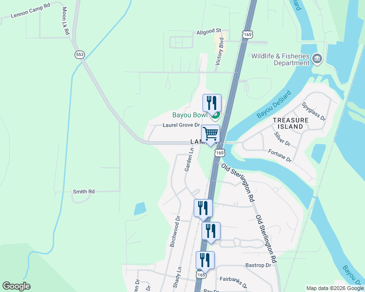 map of restaurants, bars, coffee shops, grocery stores, and more near 180 Horseshoe Lake Road in Monroe