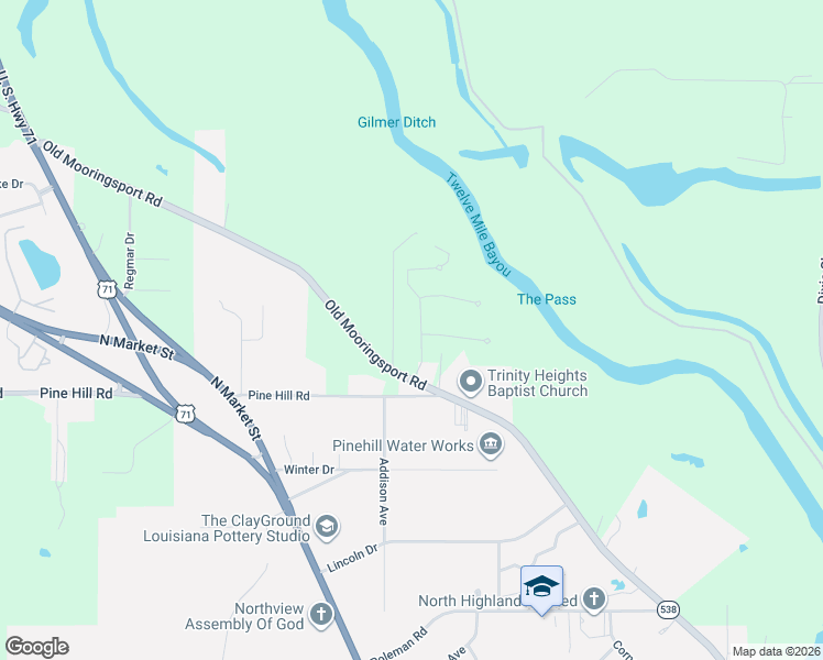 map of restaurants, bars, coffee shops, grocery stores, and more near 207 Old Mooringsport Road in Shreveport