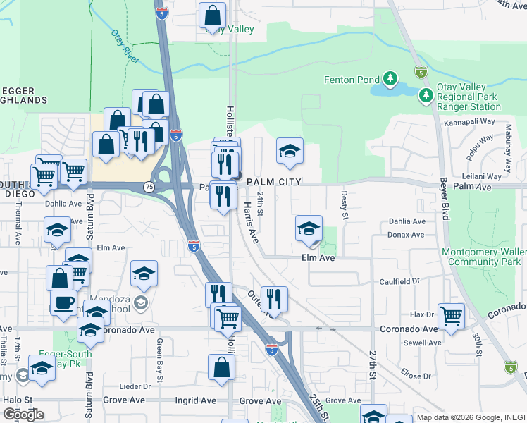 map of restaurants, bars, coffee shops, grocery stores, and more near 752 24th Street in San Diego