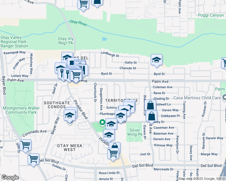 map of restaurants, bars, coffee shops, grocery stores, and more near 728 Grissom Street in San Diego