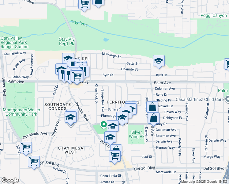 map of restaurants, bars, coffee shops, grocery stores, and more near 756 Grissom Street in San Diego