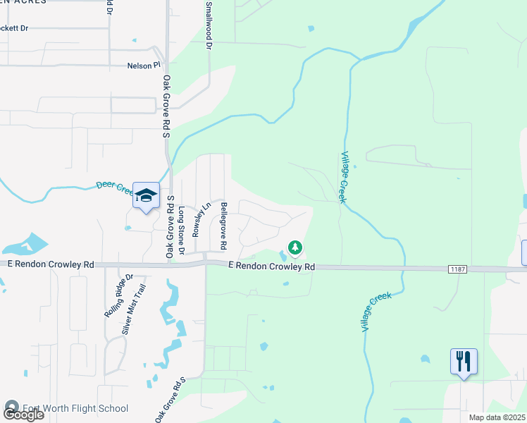 map of restaurants, bars, coffee shops, grocery stores, and more near 1808 Vine Ridge Lane in Burleson