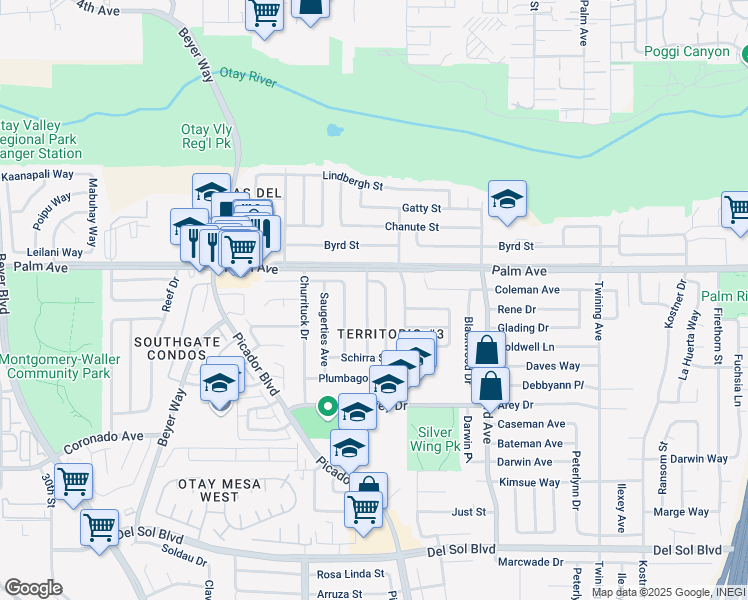 map of restaurants, bars, coffee shops, grocery stores, and more near 728 Grissom Street in San Diego